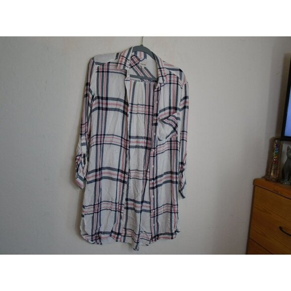 Sneakpeek Longline Flannel Button Up Shirt Full Button Front Sz S - Picture 2 of 5